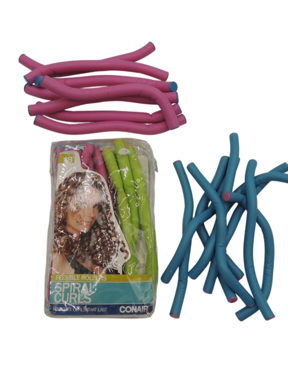 Conair Flexible Rollers Spiral Curls green pink blue